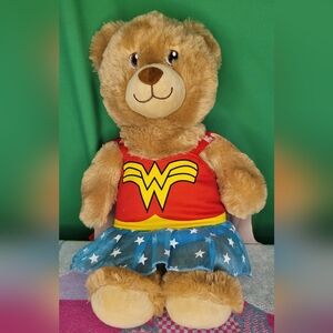 Wonder Woman Teddy Bear Plush Red Blue Costume BAB Cape Build-A-Bear Stuffed